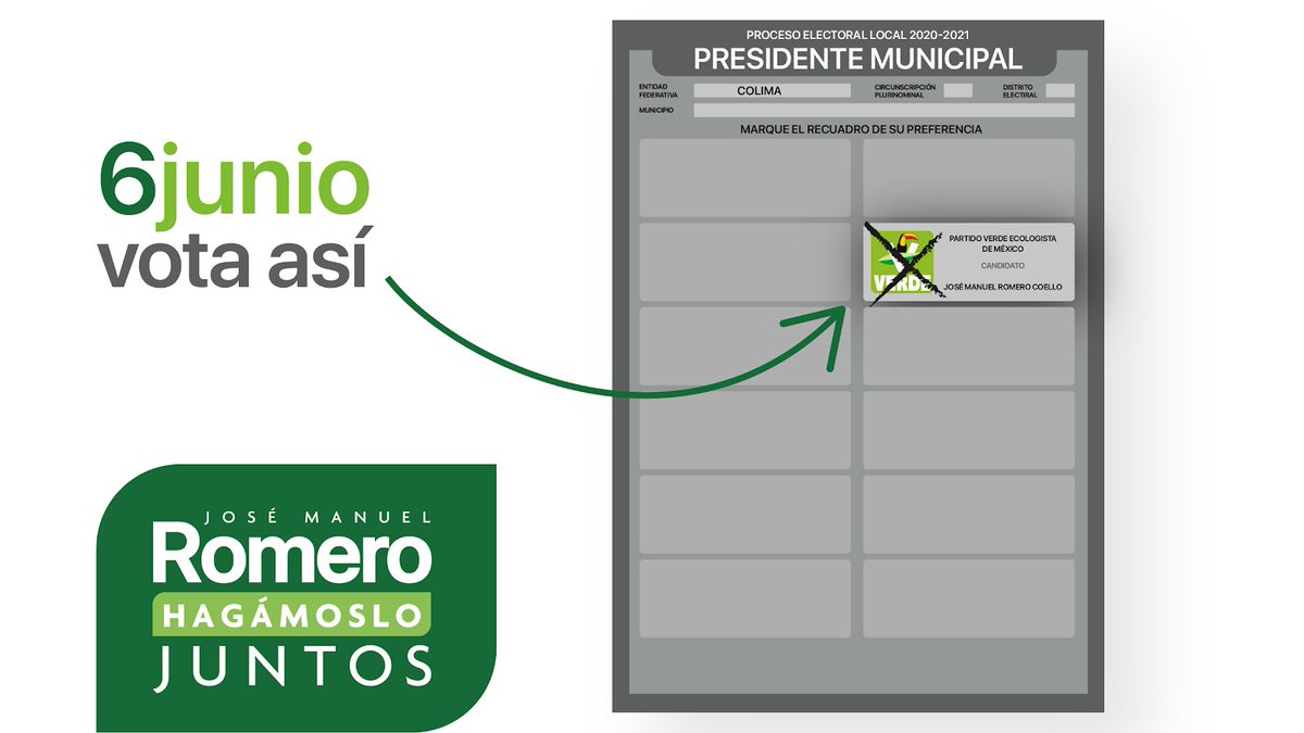 RomeroCoello's tweet photo. ¡Ven, vamos juntos, ya es momento de votar por José Manuel Romero!
#HagámosloJuntos #ColimaCapitalVerde https://t.co/X2lGYitakB
