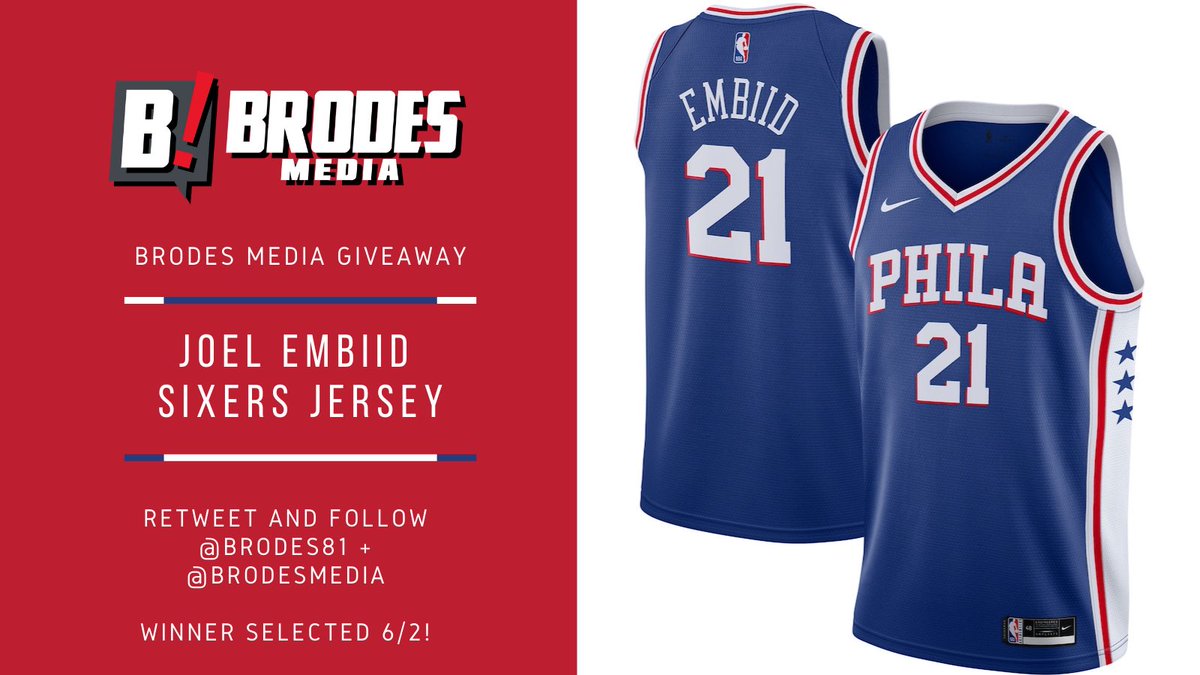 🚨NEW WEEKLY GIVEAWAY🚨

You have a chance to win a Joel Embiid 76ers jersey! <a href="/JoelEmbiid/">Joel Embiid</a> 

For your chance to win:
1. Retweet this tweet
2. Follow me &amp; <a href="/BrodesMedia/">Brodes Media</a> 

Winner will be DMed on 6/2
#Sixers #HereTheyCome  #NBA  

Check it out 👇🏼
youtube.com/c/BrodesMedia