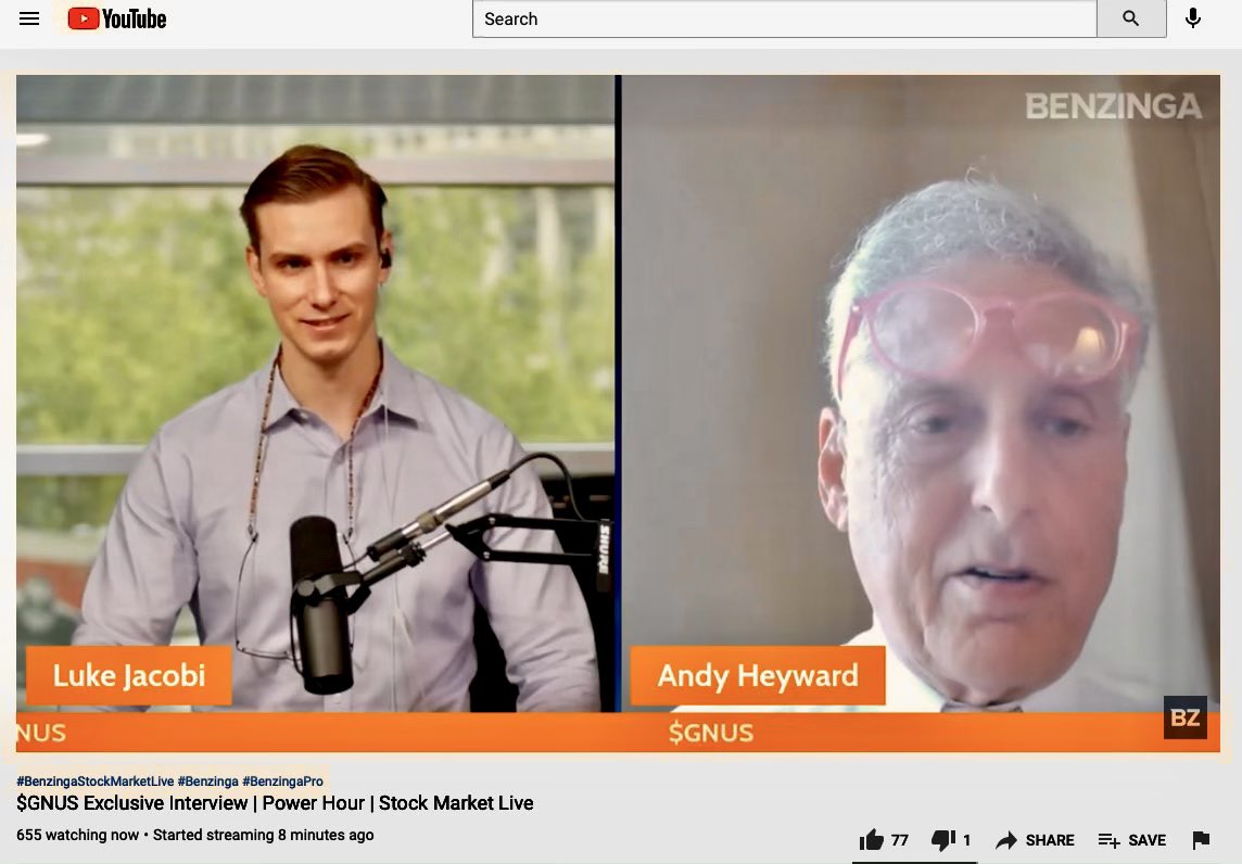 KartoonStudios's tweet photo. $gnus CEO speaking live on @Benzinga right now talking all things Genius https://t.co/B0VvBqFvaK