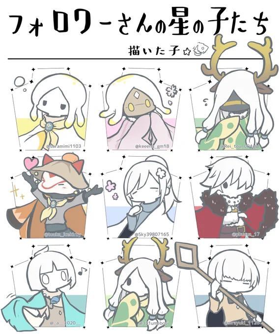 #フォロワーさんの星の子たち 第三弾  108/162

※IDの表記されているご本人様に限り、個人の範囲で使用•加工許可しております。 