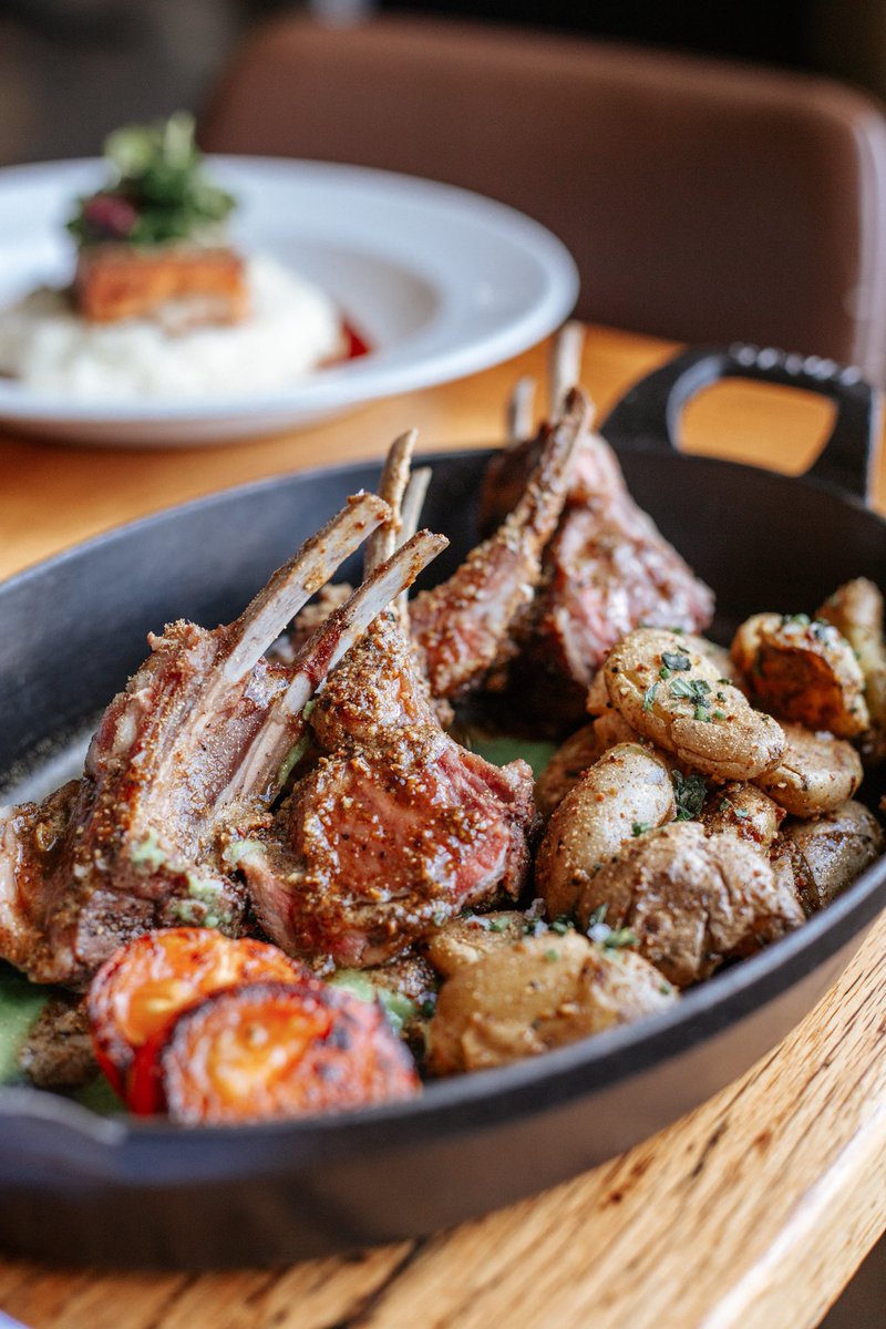 Your evening could look like this 😱🤤 Enjoy our Lamb Rack for Two served with pea purée, fingerling potatoes, and pistachio butter! Open 5-9pm