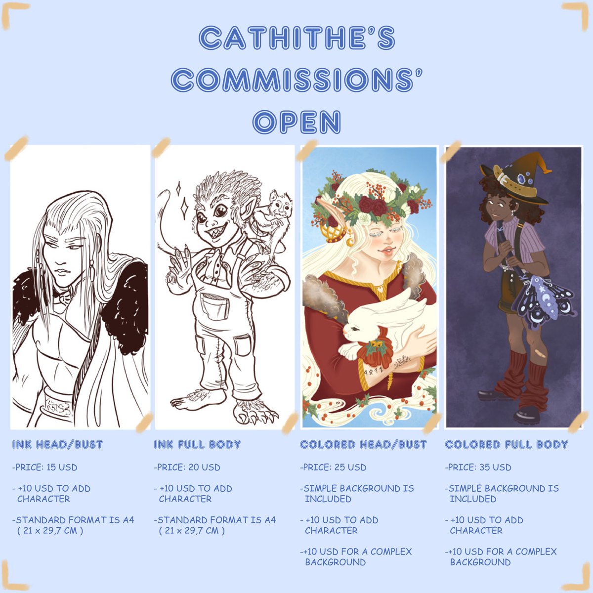 Cathithe1's tweet photo. ~I'm Cathithe, an italian illustrator and comic book artist, and these are my commissions sheets✨
~ feel free to dm me for more Infos or to book your personalized illustration!🌺
You can also find more art of mine on my Instagram profile; https://t.co/iBGNOaqse6 https://t.co/X3yeYUt3w5