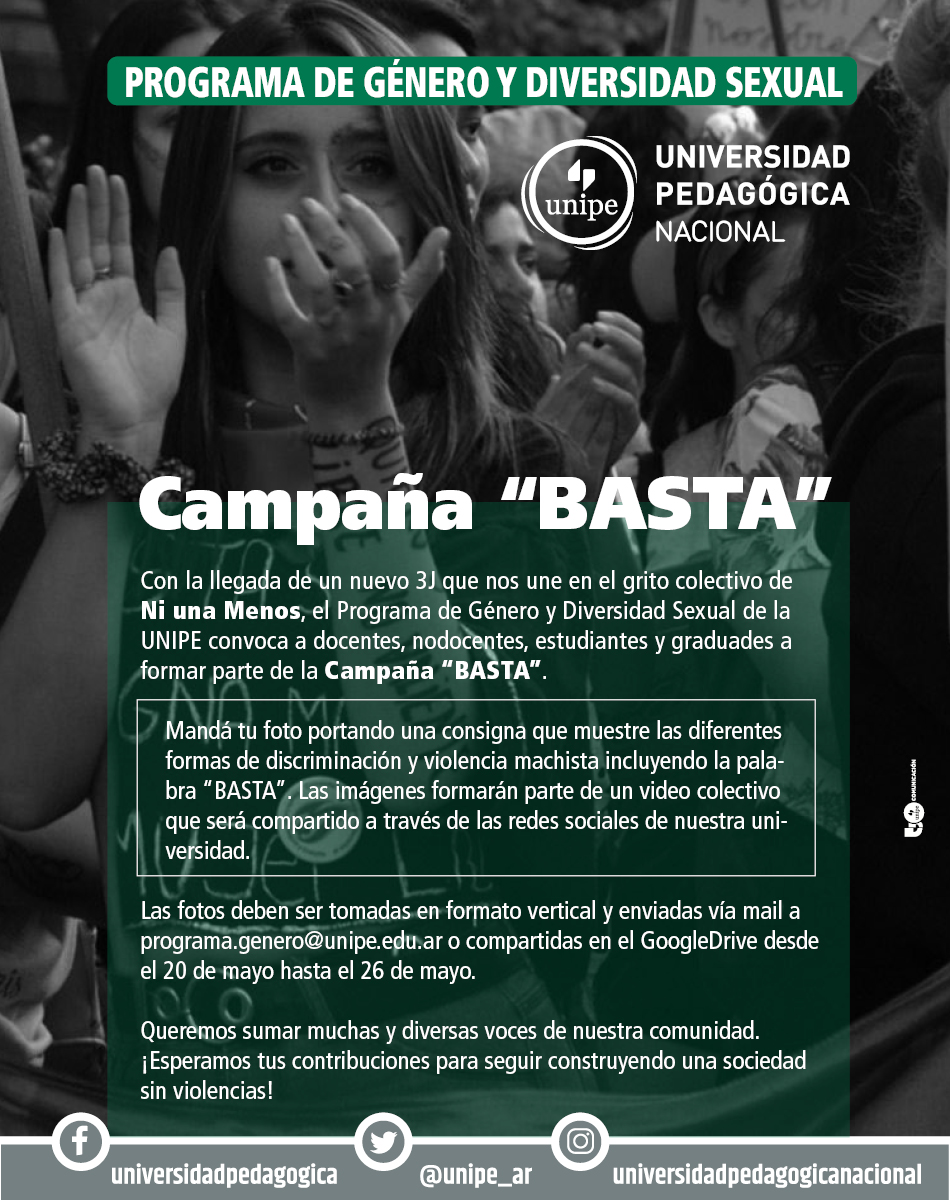 unipe_ar's tweet photo. #Campaña #BASTA 👩‍🦳👩‍🦰👨‍🦲🏳️‍🌈

En el marco de la llegada de un nuevo #3J, el #Programa de #Género y #DiversidadSexual de la #UNIPE convoca a #docentes, #nodocentes, #estudiantes y #graduades a formar parte de la campaña #BASTA https://t.co/oV8ebpmCR2