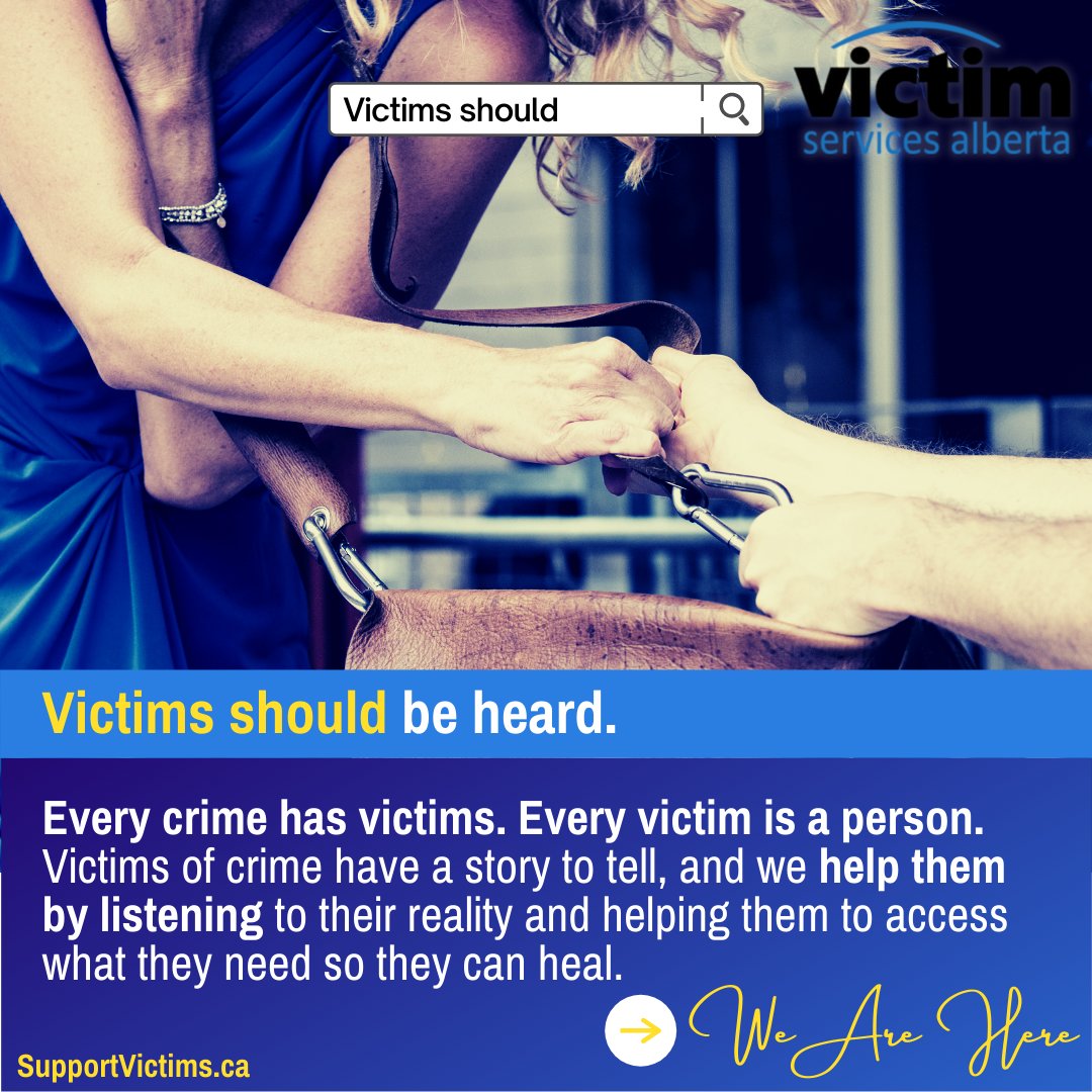 AbVictim's tweet photo. The most important thing that we can all do for victims of crime is – grab a pen and write this down – stop talking, and listen. 

Every hour of every day, in communities all across Alberta, we are here.

Please visit https://t.co/kIDXTPmJQT to learn about victims services. https://t.co/h2NBnPe1lY