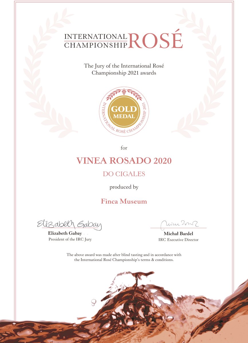 <a href="/bodegasmuseum/">bodegasmuseum</a> nos da hoy muy buenas noticias, sus dos rosados #LasMusas y #Vinea han obtenido dos  medallas de Oro en el @CzasWina_IRCl International Rosé Championship. Además, Vinea consigue el premio BEST VALUE #rosado mejor calidad-precio.
¡¡Enhorabuena!!
#HaciendoCigales