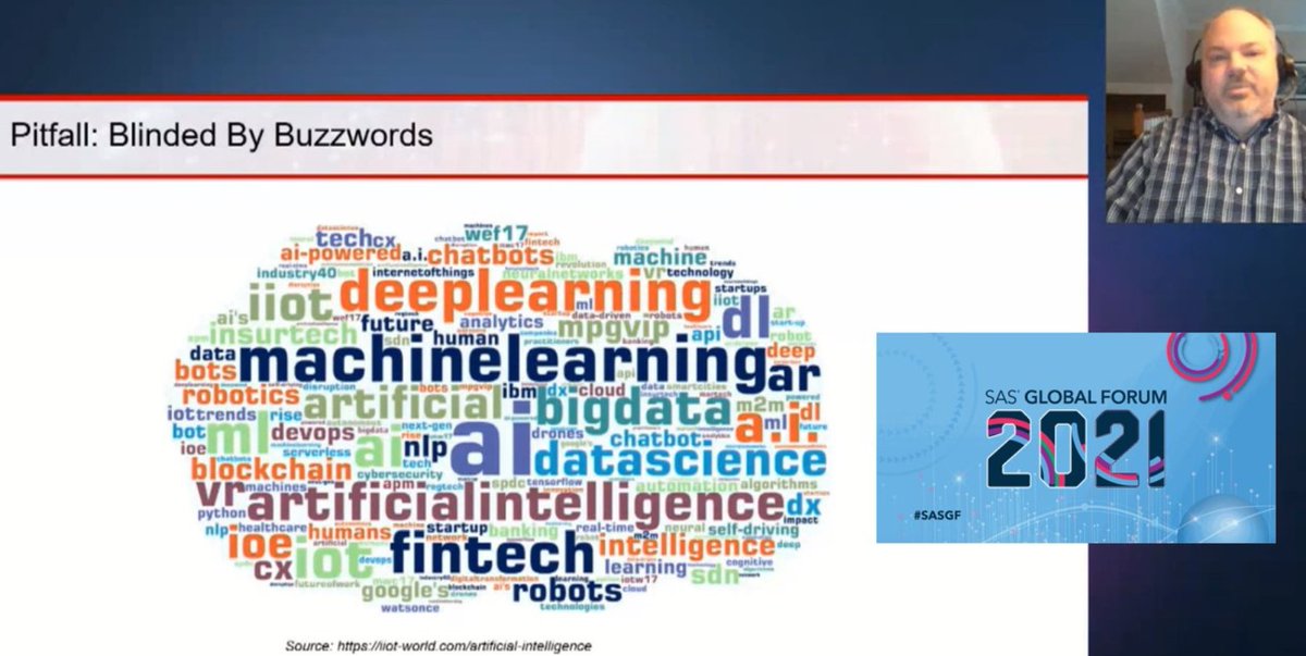 sallyeaves's tweet image. Avoiding #buzzword blindness! Great session at #SASGF Day 2 with Andy Pulkstenis @StateFarm #communication &amp;amp; #application is key! 
See: bit.ly/SASGF21 
#MachineLearning #ML #Analytics @OmdenaAI #ArtificialIntelligence #SAS #tech #innovation #DataScience #SASVisionary