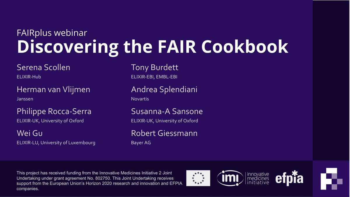 FAIRplus_eu's tweet image. We have started our #FAIRCookbook premiere! We are very pleased to see so many of you today with us

If you couldn&apos;t attend, keep your eyes peeled👀! we&apos;ll be sharing everything from this #webinar across all our project channels