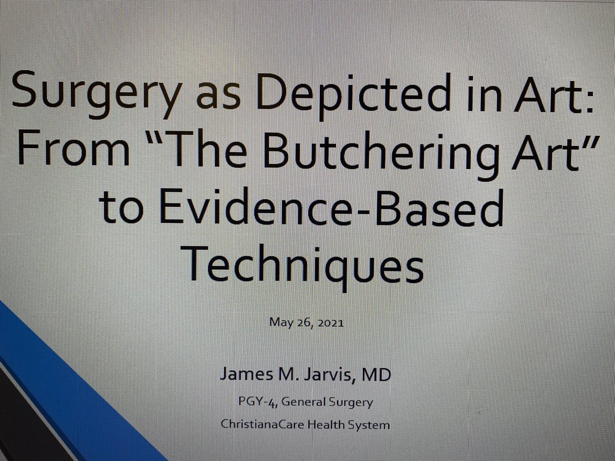 CCHS_Surgery's tweet photo. Dr. James Jarvis delivered an excellent Grand Rounds talk on the history of the field of surgery depicted through Art. It was a fascinating tour through the early the perceptions on surgeons, its keys players, and the amazing advancements of our field.

Strong work James! https://t.co/owITCD0JdJ