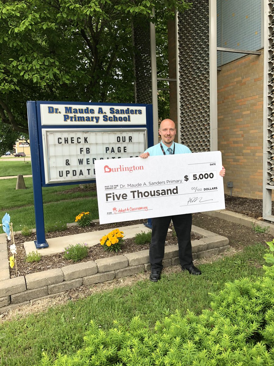 We would like to thank <a href="/Burlington/">Burlington</a> Coat Factory and <a href="/Adopt_Classroom/">AdoptAClassroom.org</a> for their generous donation of $5,000 to the school!!!  This donation will go a long way in supporting our teachers and their classrooms.  #BurlingtonLovesTeachers
#DocSanders