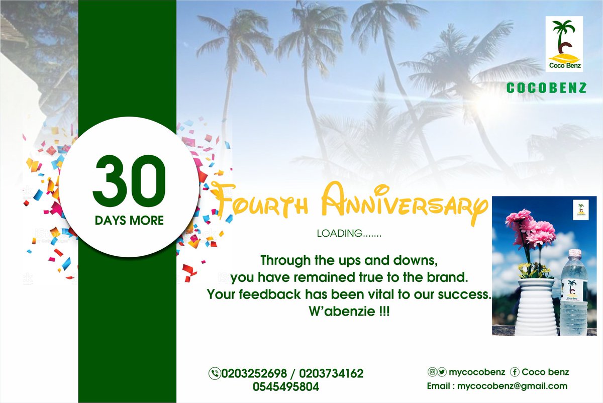 mycocobenz's tweet photo. It's always an excellent excuse to celebrate miles of accomplishments. Join us countdown to the fourth anniversary🎊.  #thegentlekubesellers🏝️
#30days_more✨
#June▪︎26th📍
##fourthanniversary #30daysmore
#ghana🇬🇭 #gh #ghanafest #chef #cocoktails #catering #juice @johndumelo1 https://t.co/AyVUA6Qeyh