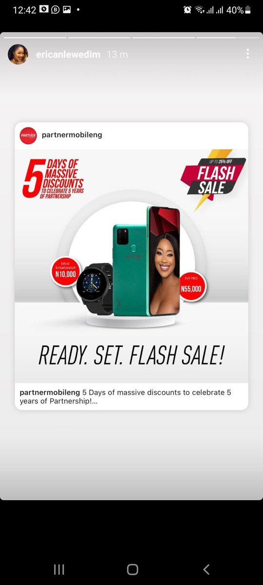 NomsaGifty's tweet image. Grab this opportunity,be a proud owner of @PartnerMobileNG and an Erica smart watch.                         @BrianBanana1  hope you're fine I miss your energy 💪🔥 #PartnerwithErica                         PARTNER MOBILE FLASH SALES #KudaXErica        EricaNlewedim ⭐