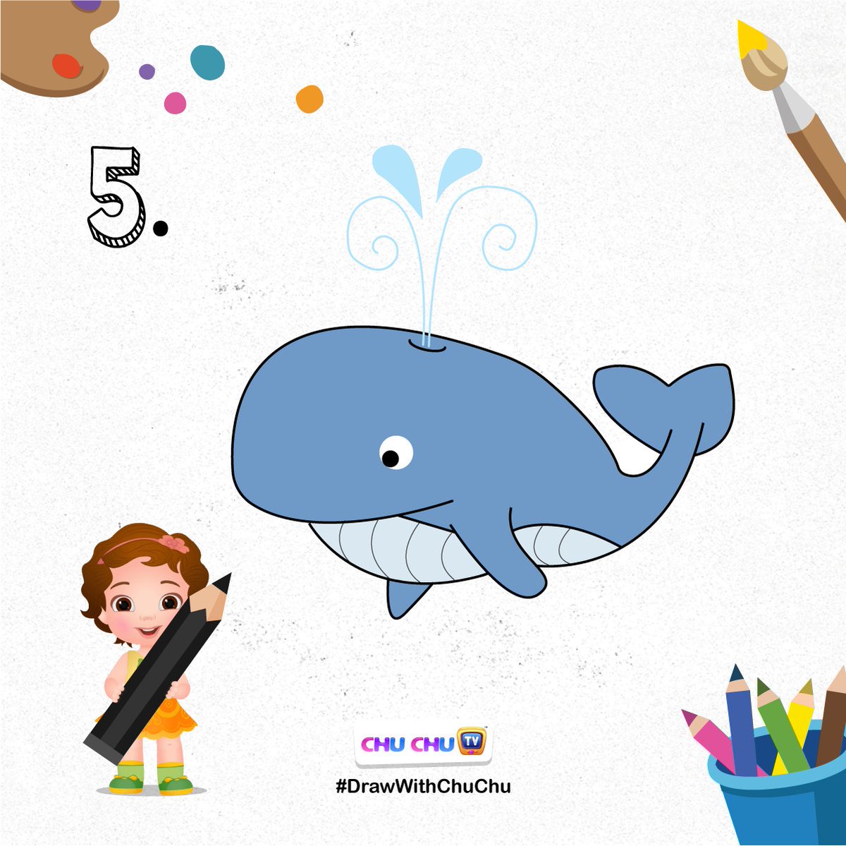 TheChuChuTV's tweet photo. Hello Parents Of The World,
Is your little one enjoying our #DrawWithChuChu series?
It is drawing time with your little one. Follow these steps to draw a Whale and share the picture with us! 2/2
#ChuChuTV #NurseryRhymes #BabyTaku #Art #Whale #DrawingForKids #ColoringForKid https://t.co/otYxJ693EJ