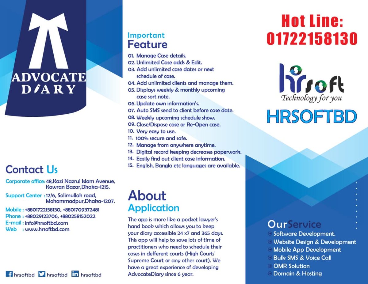 HRSOFTBD1's tweet photo. Advocate diary software
Contact Us-
Article Link : https://t.co/3wLjWL2HNE
Website : https://t.co/e8V5yxsft5
Mobile : +8801722158130, +8801709372481
#hrsoftbd #lawfarm #lawyer #advocate #advocatediary #lawyersoftware #software #learnedlawyer #lawindustry https://t.co/3Ny8yCLxid
