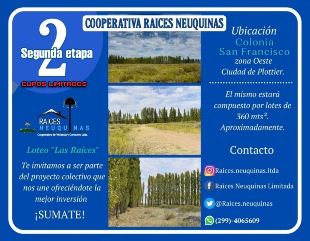 RaicesNeuquinas's tweet photo. "Las Raices", un lugar para vivirlo🏠

Segunda Etapa: Cupos Limitados.

"Te invitamos a ser parte del proyecto colectivo que nos une, proponiéndote la mejor inversión a futuro".

#SomosRaicesNeuquinas
#NosUneElAmorPorNuestraTierra 💙

Agradecimiento especial a Drones NQN 👐 https://t.co/ud1v2XV8Ce