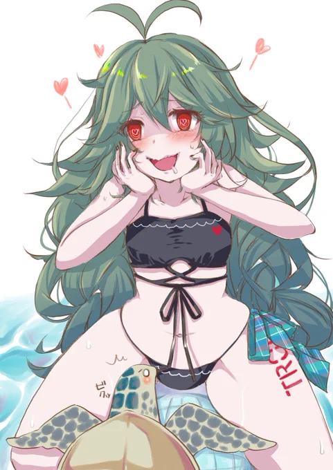 亀に出会えて喜び悶えるトリチェリ #トリチェリ #アズレン #アズールレーン #亀 #水着 