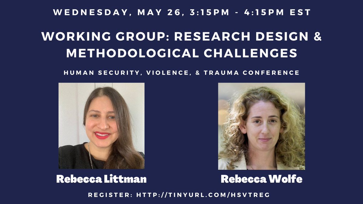 HSVT_Conference's tweet photo. Join us @HSVT_Conference *today* from 3:15 - 4:15pm EST for the "Research Design &amp; Methodological Challenges" working group. 

Featuring @reblitt &amp; @rebeccajwolfe.

Visit https://t.co/T90Af9NSjc for more info &amp; register today at https://t.co/yPdgAhZklL for the Zoom link! https://t.co/5BhZ9nV8XW