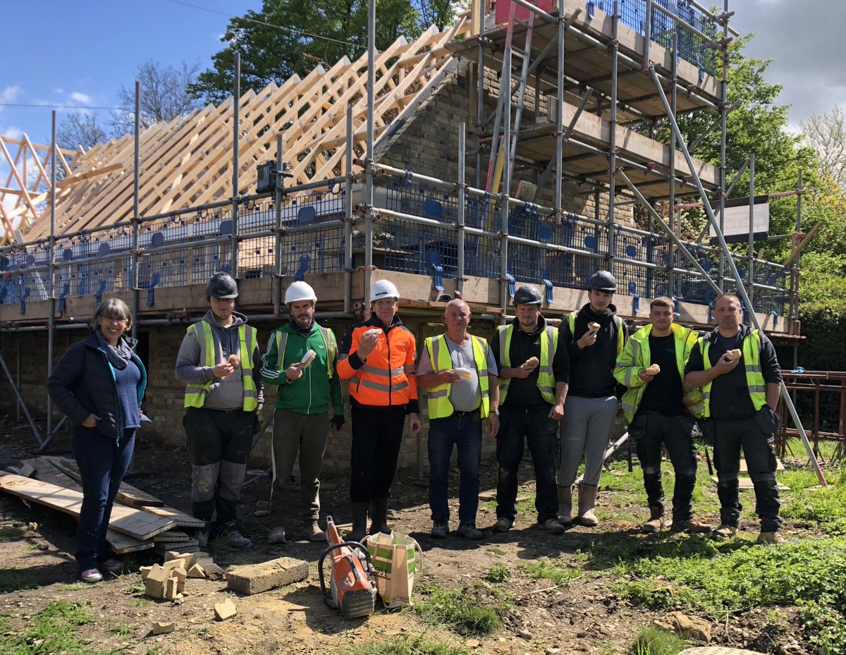 Cake break for the team from <a href="/rmouldingandco/">Moulding The Builder</a> who are building five new almshouses in Wilton which will be named after one of <a href="/AlmshouseAssoc/">AlmshouseAssociation</a> greatest supporters. Thank you <a href="/ReevetheBaker/">Reeve the Baker</a> for the cake. I brought the sunshine! #almshouses #charity #Wiltshire
