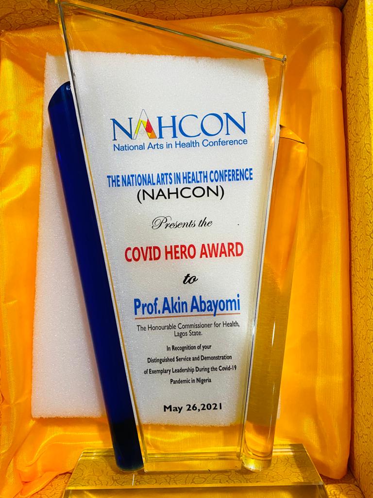 LSMOH's tweet photo. Commissioner for Health @ProfAkinAbayomi has been presented with #COVID19 Hero Award at the ongoing #NationalArtsinHealthConference.
@followlasg @jidesanwoolu @NCDCgov @Chikwe_I @DigiCommsNG @PSCCOVID19 @WHONigeria #NAHCON2021 #ArtsinHealth #ArtsinMedicineProjects @AIMprojectng https://t.co/39u7m1OLRE
