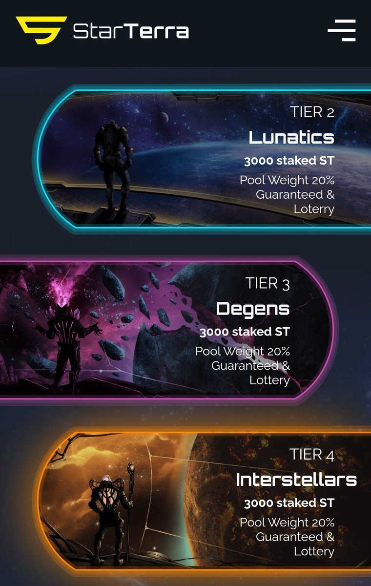 Boom 🔥 We've just released our website! 
Please visit starterra.io and explore our gamified tiers 😉
The rules of competition and the whole gamified system will be described in upcoming tutorial.
