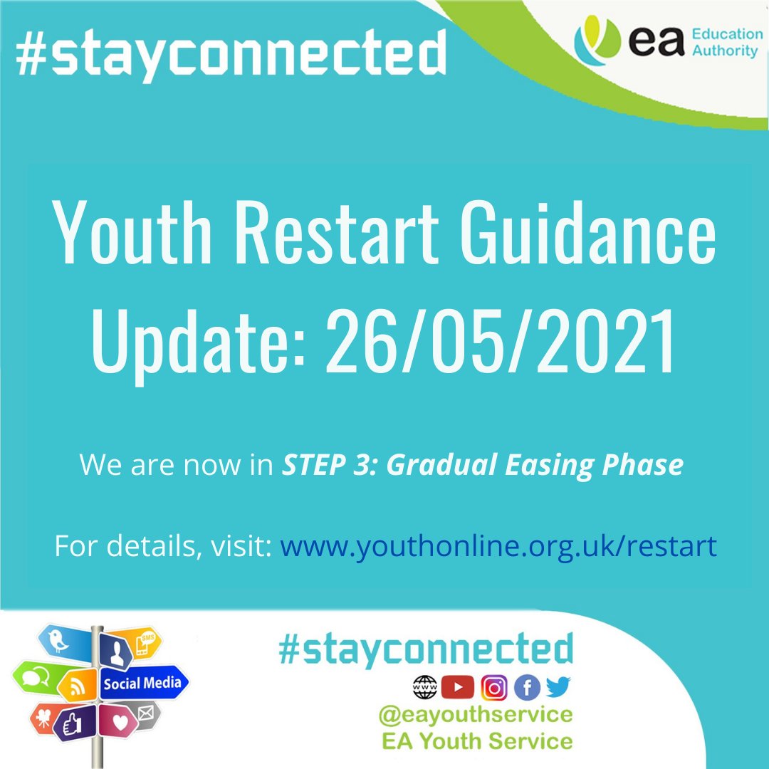 eayouthservice's tweet photo. 📢 AN UPDATE TO YOUTH RESTART GUIDANCE 📢

Youth Services are now in Step 3 of our Pathway to Recovery.  New guidance and resources have been uploaded to our Youth Restart webpage.

Visit>>> https://t.co/uZdcJ3i0mz https://t.co/8NqVhrOEkL