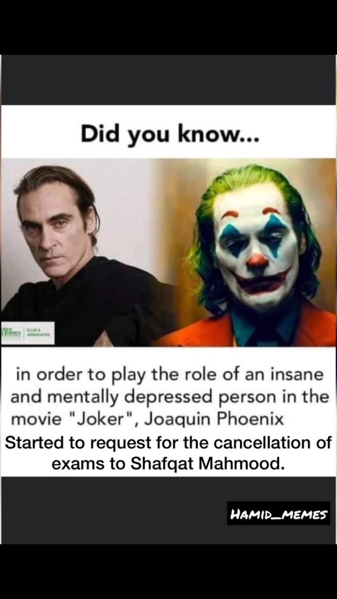 Hamid47456350's tweet photo. Finally, now I am qualified for the part “joker” in “joker 2” #CancelAllExams https://t.co/wF3vSWfrCD