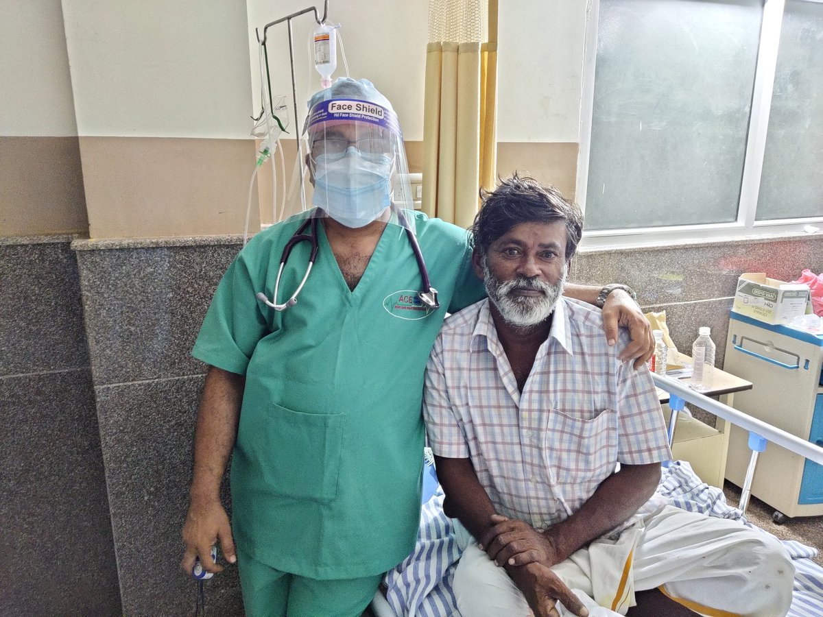 Kaalateetham's tweet photo. Like I said discharges are always a happy affair.

The smile says it all. He lost 7 kgs in last 16 days out of which he spent 9 in ICU.

From Dharmapuri Tamil Nadu, he happily posed &amp; consented to use his pic before discharge. Has promised to be back just to see me !!! https://t.co/cdMhhW5BuY