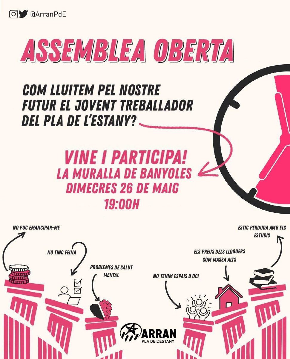 Sumem CUP Banyoles (@sumemcupbnys) on Twitter photo Aquesta tarda, a les 19 h, <a href="/ArranPdE/">Arran Pla de l'Estany</a> ha organitzat una assemblea oberta per parlar sobre la lluita pel futur del jovent treballador! Aquesta tarda, a les 19 h, <a href="/ArranPdE/">Arran Pla de l'Estany</a> ha organitzat una assemblea oberta per parlar sobre la lluita pel futur del jovent treballador!