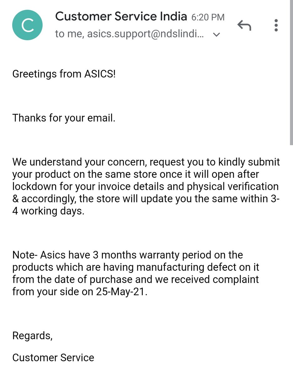 asics customer complaints