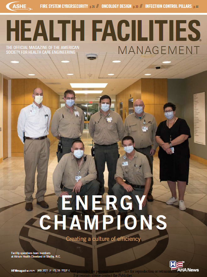 AtriumHealth's tweet photo. Congratulations to the Atrium Health Cleveland Plant Operations and Management team for being featured in the May 2021 issue of Health Facilities Management Magazine (@hfmmagazine)! The team was praised for creating a culture of energy efficiency. https://t.co/4Se60Z0bmd