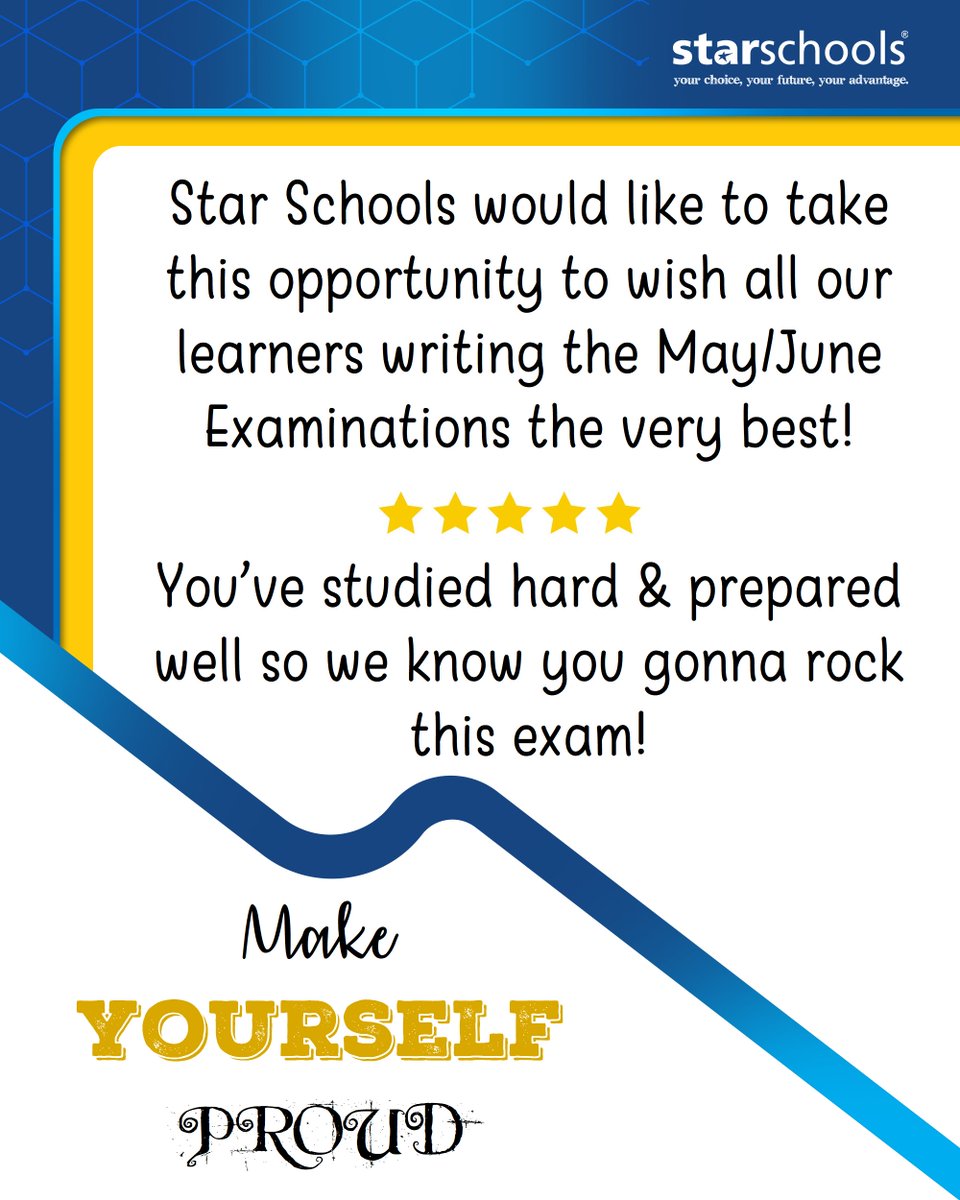 Adult Matric Exams...
Star Schools would like to wish all our learners writing the May/June Examinations the very best!
#starschools #adultmatric #Supplementaryeducation #Classof2021