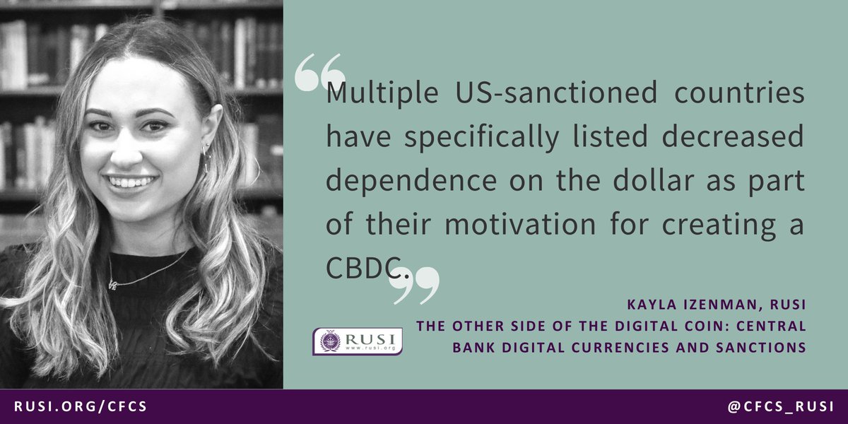 CFS_RUSI's tweet photo. What is a #CBDC and how could one be used to evade #sanctions? Find out more in @KaylaIzenman's latest commentary! 
👉You can read it here: https://t.co/r2Ahcs5yaF https://t.co/jVvBq5MptJ