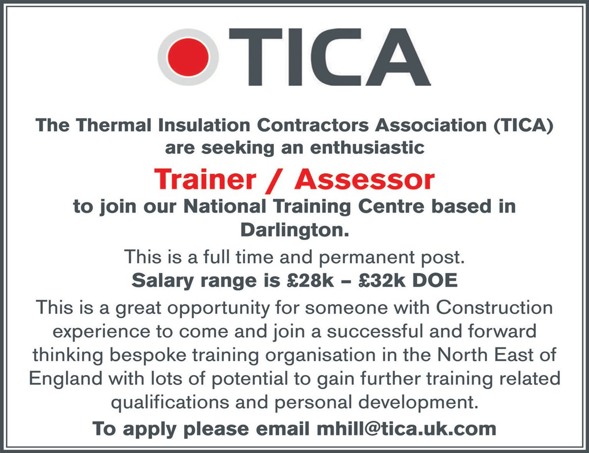 TodaysRecruit's tweet photo. @TICAACAD are currently looking to recruit a #Trainer #Assessor in #Darlington  #Careers #Jobs https://t.co/H5pAbFtNYG
