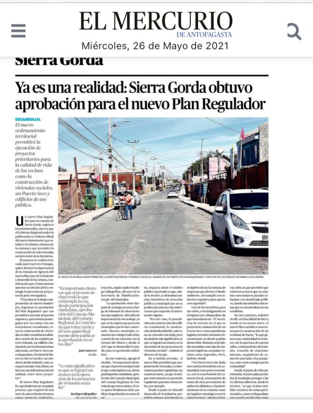 JoseGuerrero_sg's tweet photo. Con gran satisfacción por el compromiso cumplido, comparto esta excelente noticia para #SierraGorda y #Baquedano. Nuestra comuna ya cuenta con un nuevo Plan Regulador, que nos permitirá seguir creciendo en igualdad y calidad de vida para nuestros vecin@s https://t.co/72yh9g5HqU
