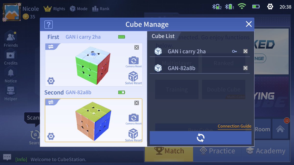 nicho's tweet image. Cube Station在5月24更新到3.1，終於啟動了 double cube 的功能，唔知實際上係點運作？🤔Change log 的說明是 Robot: Double cube practicing is available. 估計是配合 GAN Robot 的應用。