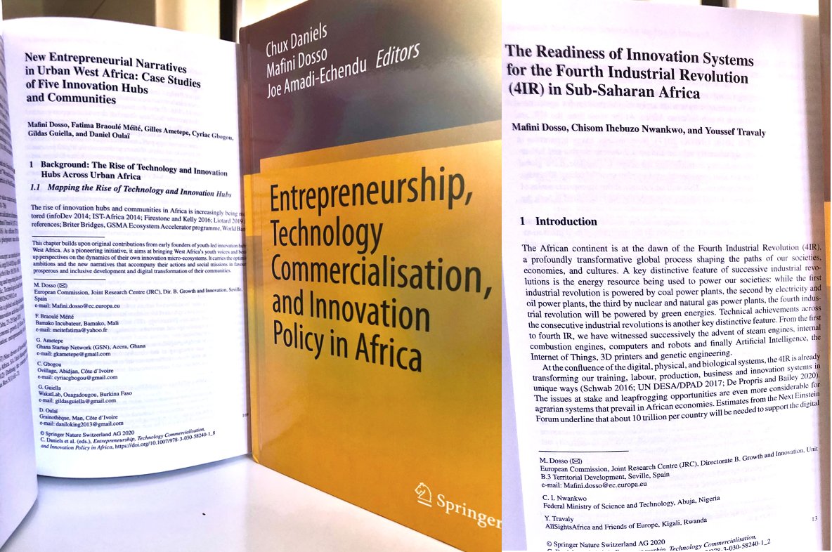 ⚡️Hardcopies in #Entrepreneurship #TechCommercialisation #Innovation in #AFRICA 
👏🏾13 chap >25 coauthors of #Africa & #Europe   #STIpolicy #networks #Industry40  #communities #DigitalTech #smartspecialisation 4 #valuechains #SDGs #prosperity > Chap/Book @  link.springer.com/book/10.1007%2…