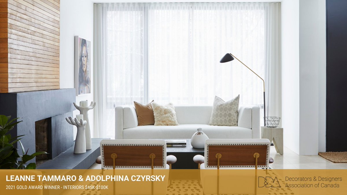 DDACanada's tweet photo. Drum roll please... Congrats to Leanne Tammaro and Adolphina Czyrsky of @designtheoryinc for winning GOLD in the "Interior Decoration $45K-$100K" category of the #DDAawards2021! Thank you to DDA 2021 Awards Sponsor: @ElectricStyle #awardwinning #canadiandesigns #interiorstyling https://t.co/h86kOTgLcZ
