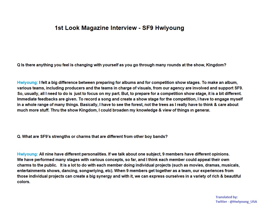 Hwiyoung_USA's tweet photo. <Interview>
π:"I have to see the forest, not the trees. Thru the show Kingdom, I could broaden my view of things. When 9 members get together as a team, we can create a big synergy & express ourselves in a variety of rich & beautiful colors."π₯°
#Hwiyoug #νμ #SF9 #LoveItπ https://t.co/ogiT01OkxL