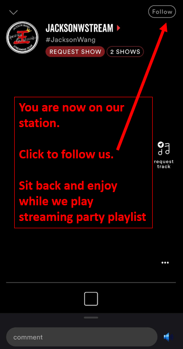 JacksonWStream's tweet photo. StationHead is a shared radio app

1. Download the app (see pics)
2. Connect your Premium Spotify acct
3. Join our station JacksonWStream 
4. Leave the app on while we play the collab playlist
5. More listeners, more stream counts for #JacksonXKai
.
#JacksonWang
@JacksonWang852 https://t.co/hV4FZzOiww
