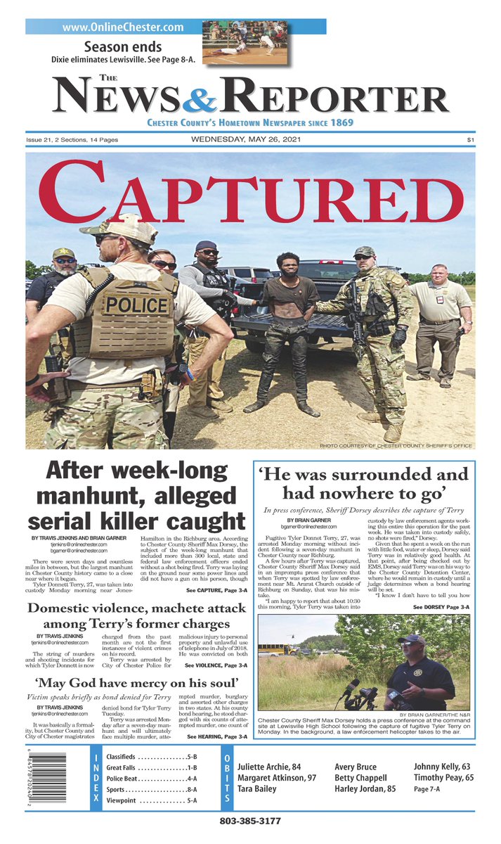 Front page of The News &amp; Reporter for May 26, 2021.