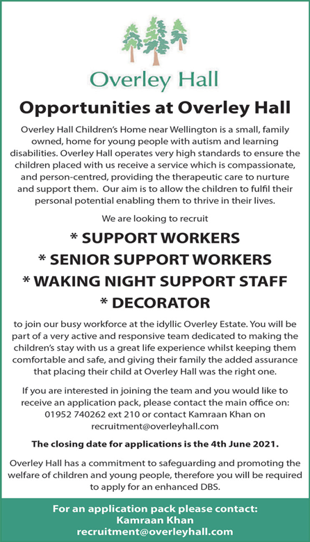 TodaysRecruit's tweet photo. #OverleyHallSchool are currently looking to recruit #SupportWorkers #SeniorSupportWorkers #WakingNightSupportStaff #Decorator in #Wellington #Shropshire #Careers #Jobs https://t.co/nhWnu1oEqC