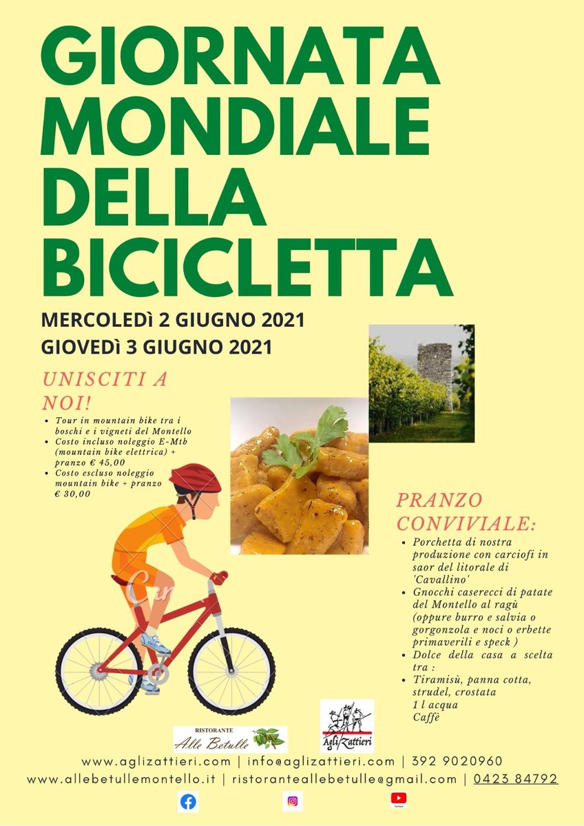 Festeggia la Giornata Mondiale della Bicicletta con il Ristorante Alle Betulle sul Montello bit.ly/3bUCPTG