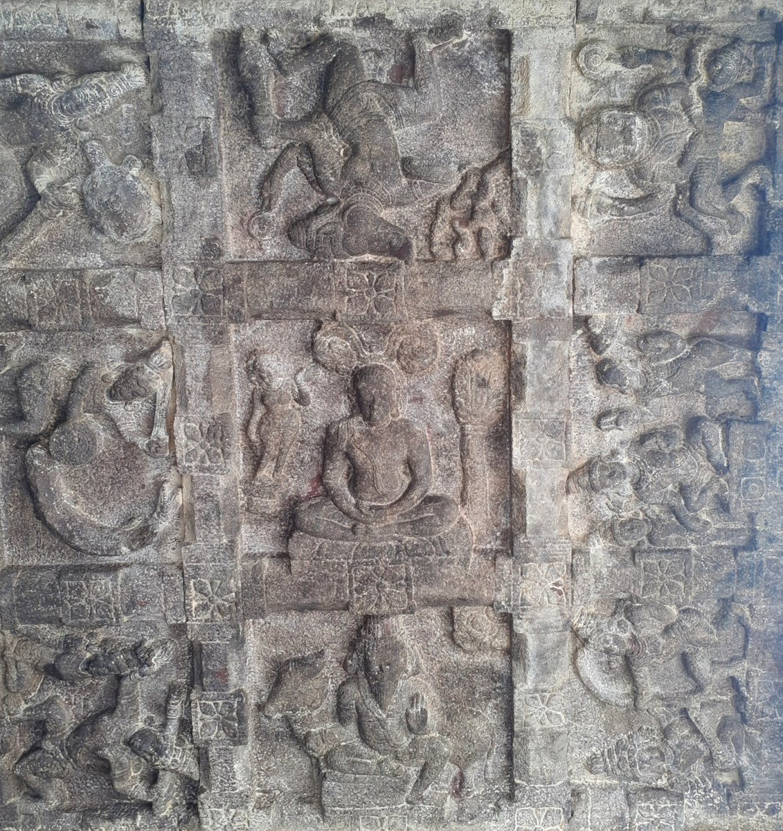 Buddha in center of Dashavatara grid in Papanasi temples at Alampur. The temples belong to Rashtrakuta period.
