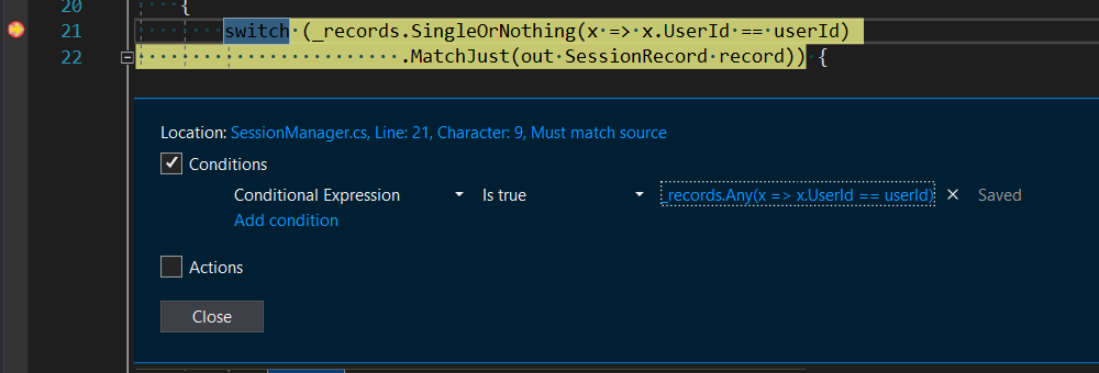 coder6_'s tweet image. Visual Studio breakpoint with condition is very useful. #CodeDesign
