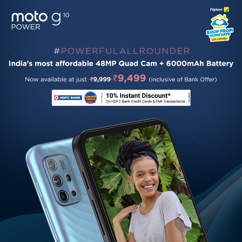 motorolaindia's tweet photo. When we say that there's a #Motorola smartphone for everyone, we mean it! Choose from the best of range and avail instant 10% off on HDFC bank credit cards & EMI transactions in @Flipkart's #ShopFromHomeDays sale. Offer valid till 29th May.