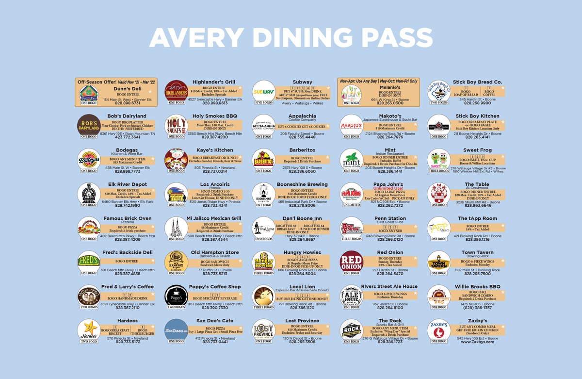 HighCountry365's tweet photo. Our new Avery-Watauga Pass is available for purchase! 
Get yours at https://t.co/YRrwbuqG0h and save money on your favorite restaurants in the high country! https://t.co/teHnhdBxbp