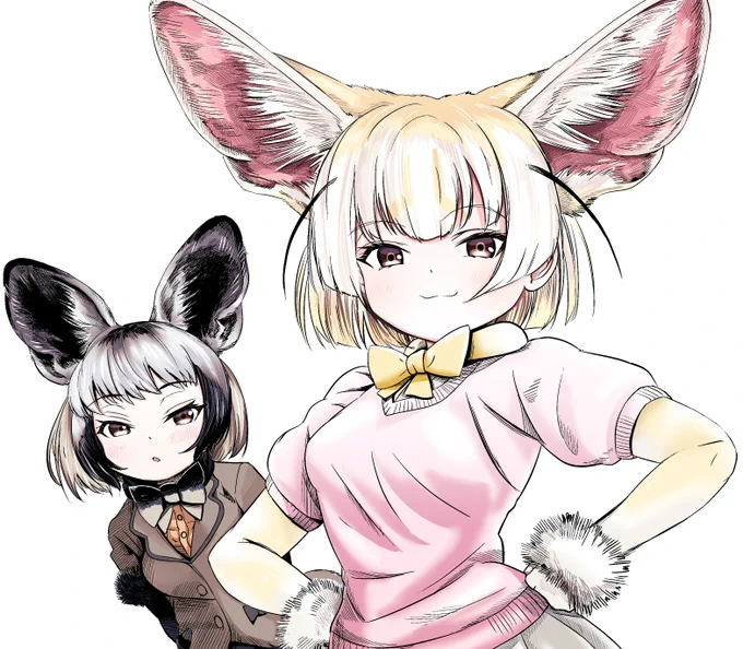 フェネックとオオミミギツネちゃんを描いたやつ 