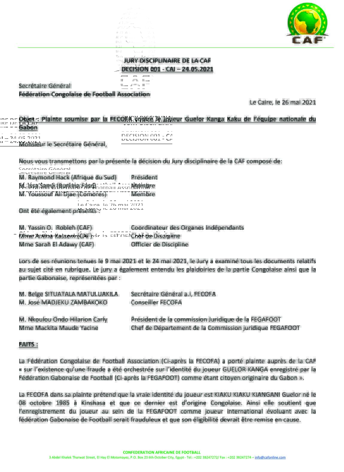 Affaire Kanga : La Caf Déboute La Rdc, Le Gabon Ira Bien Au Cameroun !
