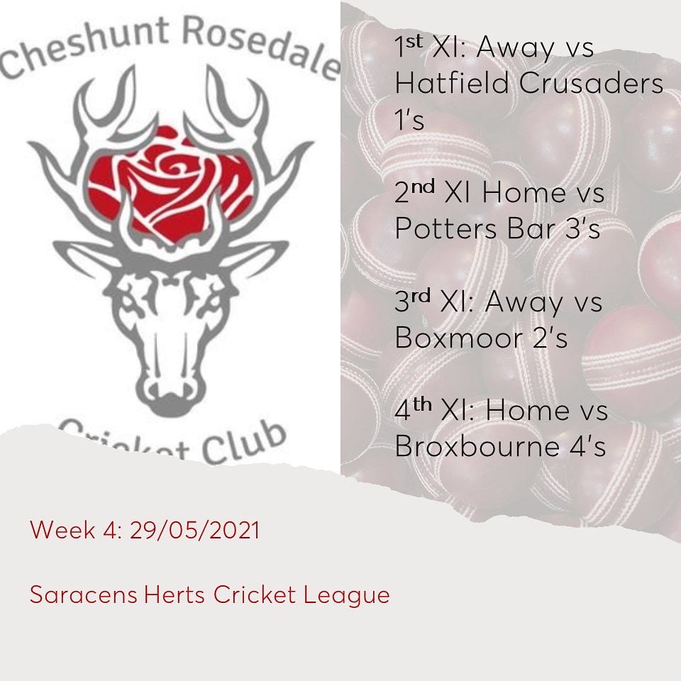At last, some good news from the sun gods this week so highly likely we will be getting full games in. Having said that, slow and low will be the story of the day due to the amount of rain we have had.

<a href="/hatandcru/">Hatfield & Crusaders</a>
<a href="/PottersBarCC/">Potters Bar CC</a>
<a href="/TheMoor1857/">Boxmoor Cricket Club</a>
<a href="/BroxbourneCC/">Broxbourne CC</a>
@hertsleague2021