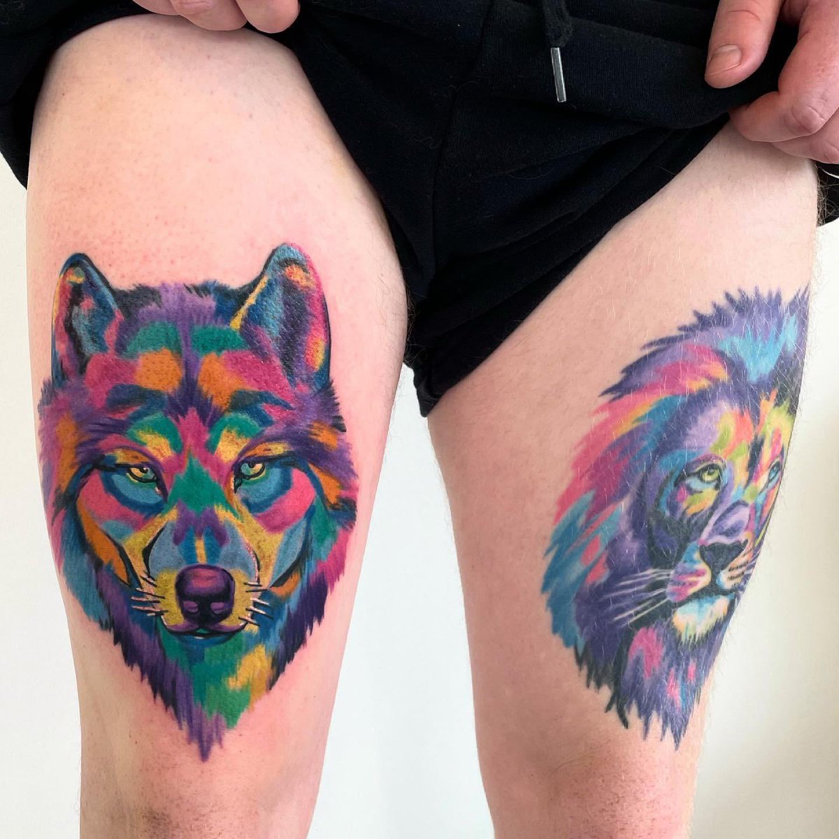 RogersTattoo's tweet photo. Old and new 🥰🥰 love doing colour tattoos ❤️ done by Katrine @mokkitattoosupply @eternalink @inkedmag @cheyenne_tattoo 
#ink #inked #inkedguys #colourtattoo #wolftattoo #liontattoo #guyswithtattoos #iknedup #tattoo #tattoos #inkspiration #bryne #norwegiantattooers https://t.co/EgtC4IMpfK