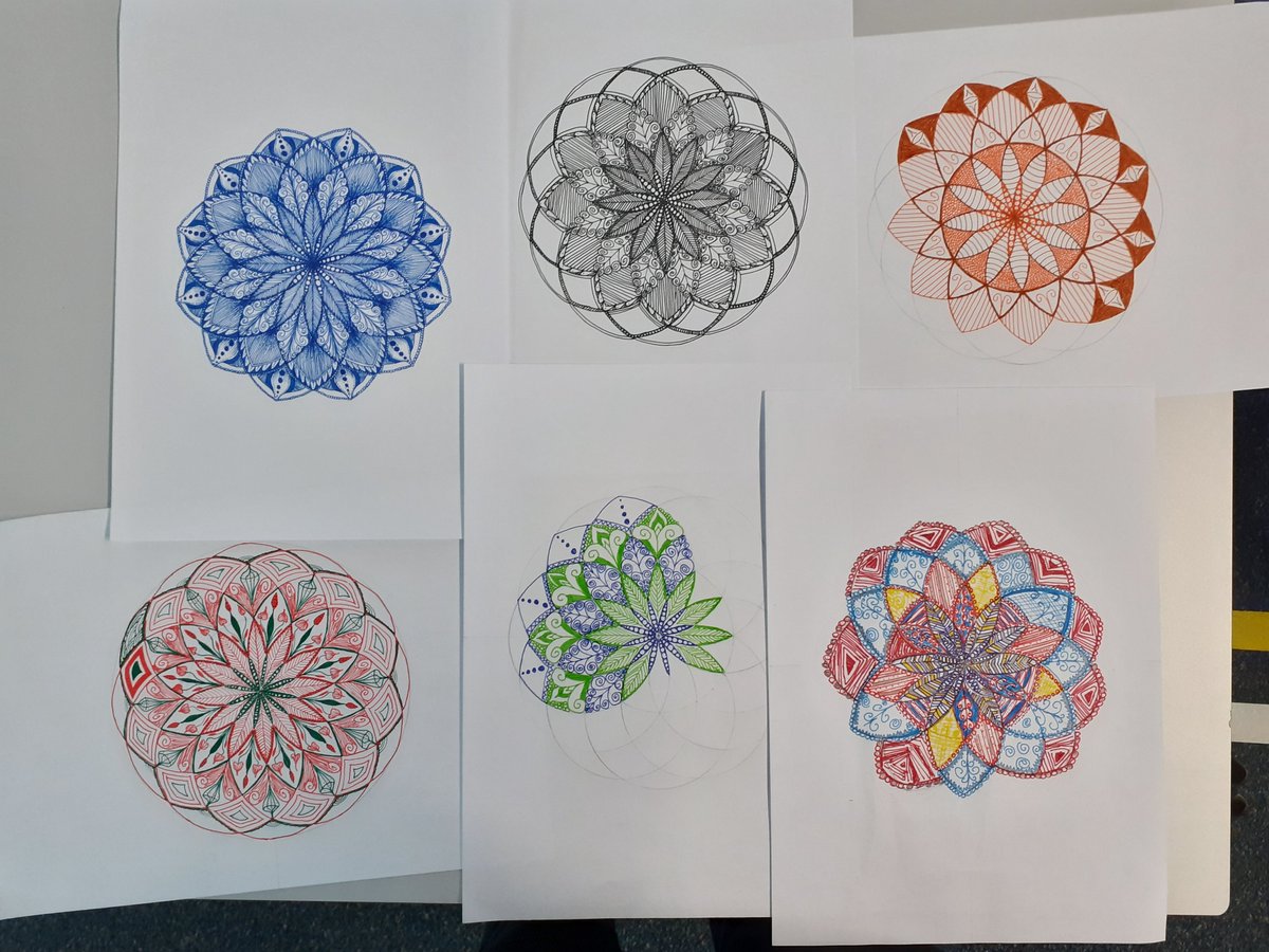 LongsandsMaths's tweet photo. Beautiful doodle mandalas drawn on a double seed of life construction, by our y13 mathematicians @LongsandsNews @ASFStNeots inspired by the art of @japleen_kaur1 and @c0mplexnumber https://t.co/v8WJD8jDjT